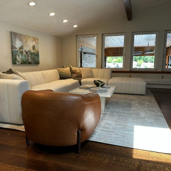 A beautifully staged living room is ready for the market.